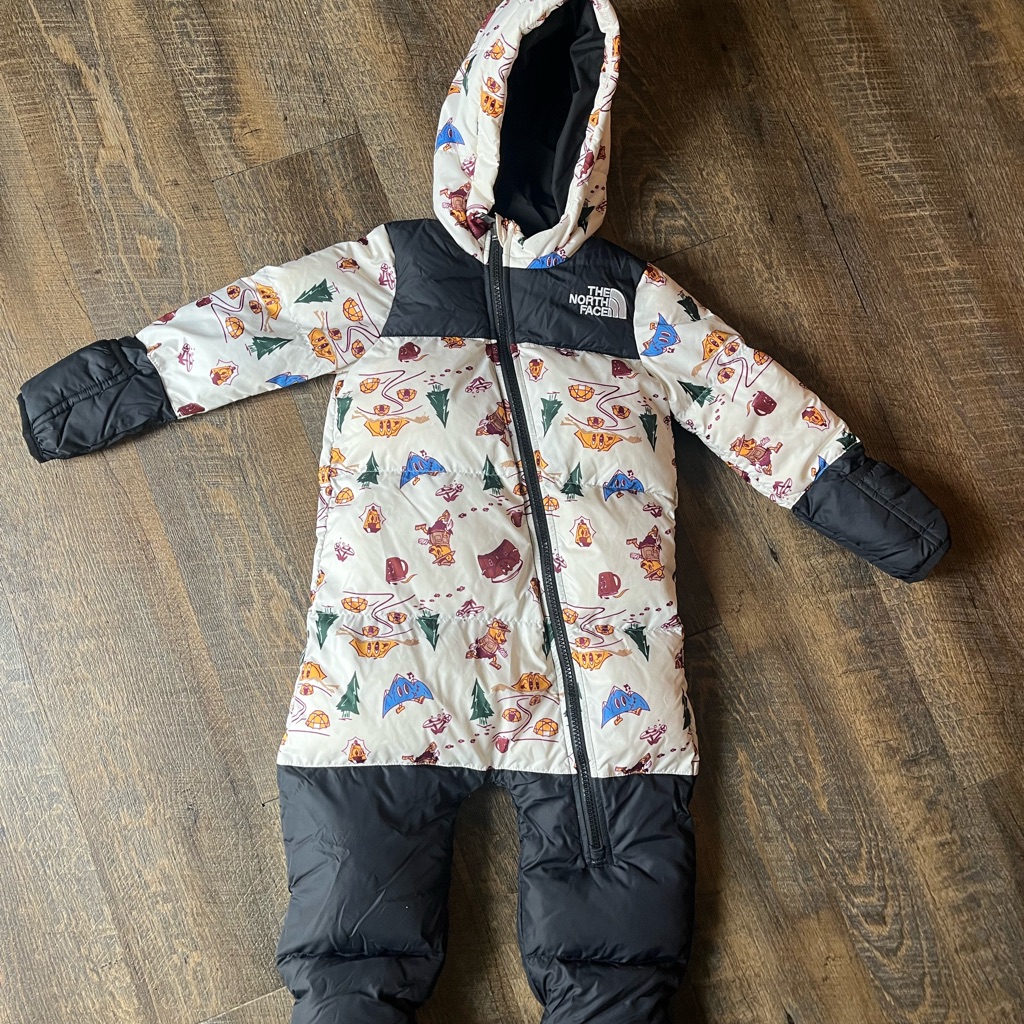 The North Face Toddler Hooded Snowsuit In Cream And Black